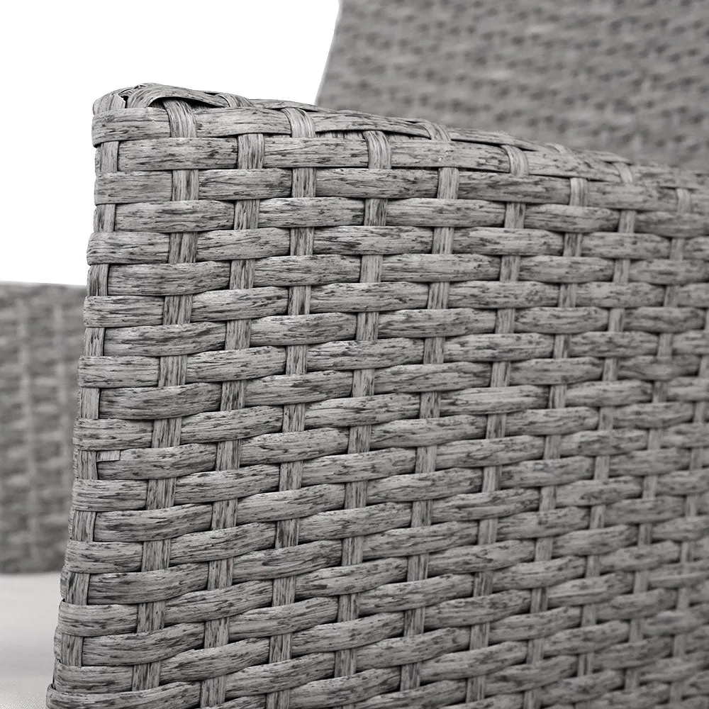 3PC Outdoor Bistro Set Patio Furniture Wicker Setting Chairs Table Cushion Grey