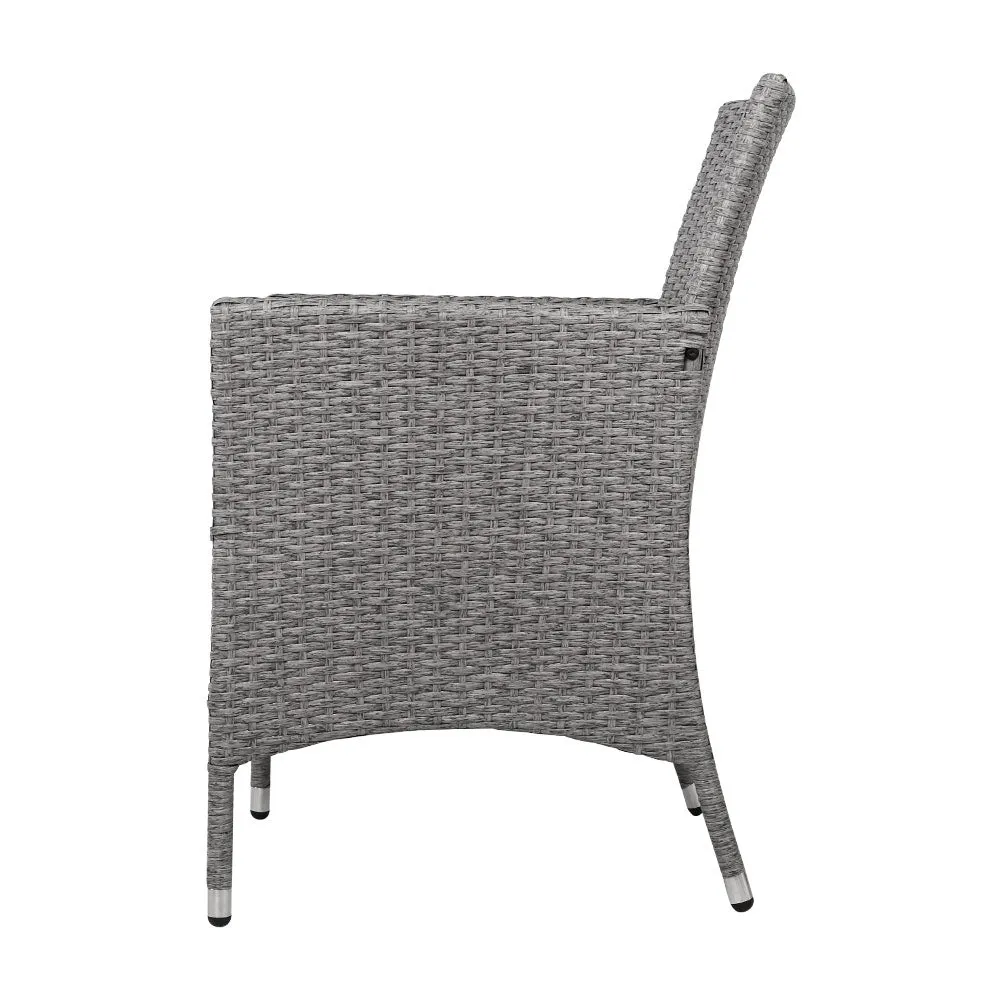 3PC Outdoor Bistro Set Patio Furniture Wicker Setting Chairs Table Cushion Grey