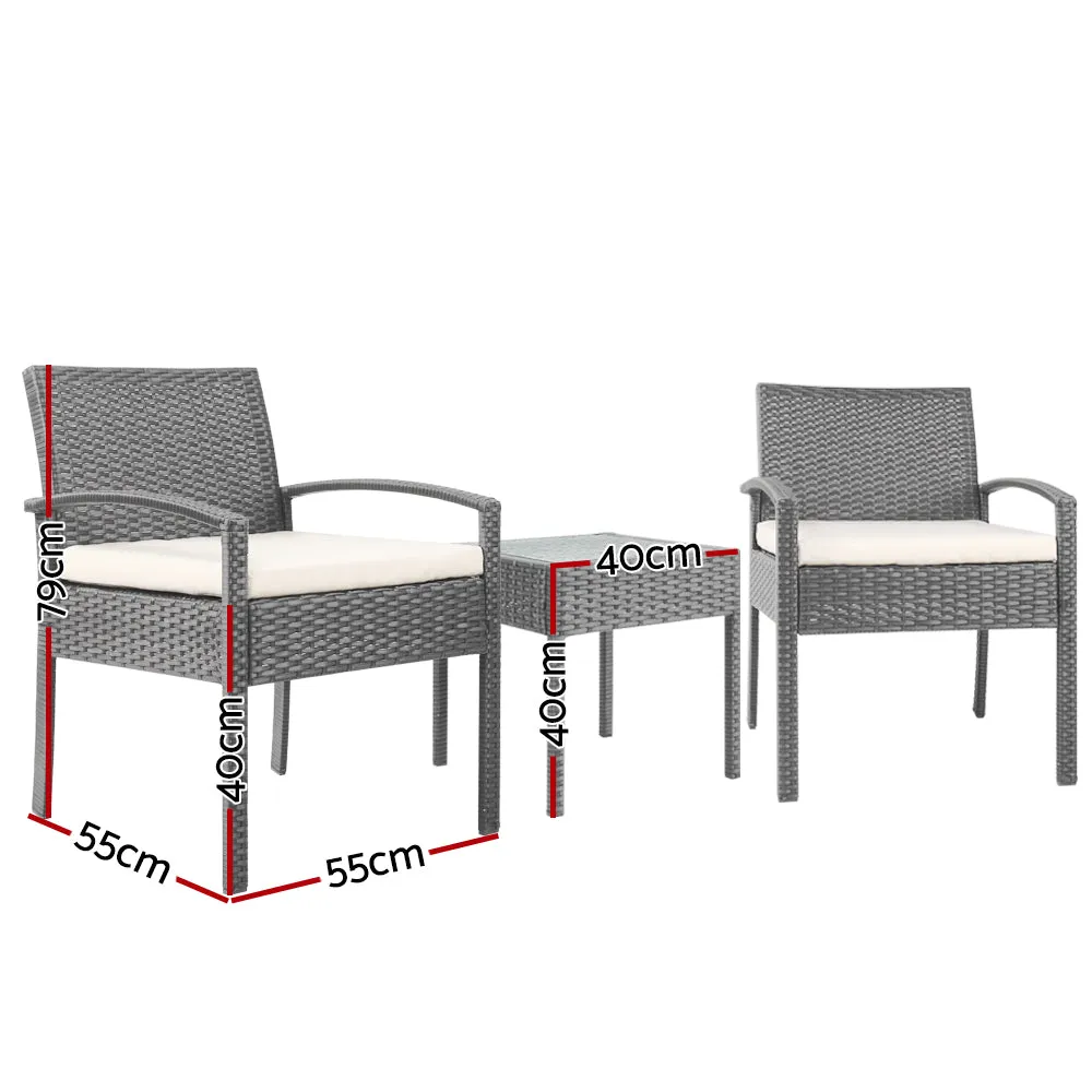 3PC UV-Resistant Wicker Patio Set with Cushions - Gardeon