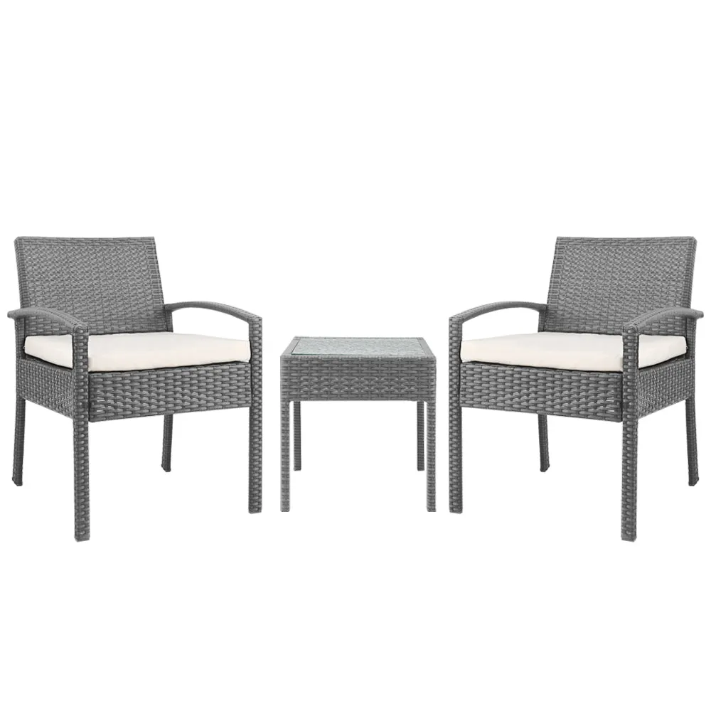 3PC UV-Resistant Wicker Patio Set with Cushions - Gardeon