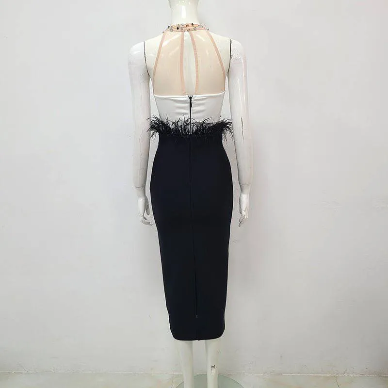 Abilene Sleeveless Halter Neck Embellishment Midi Dress