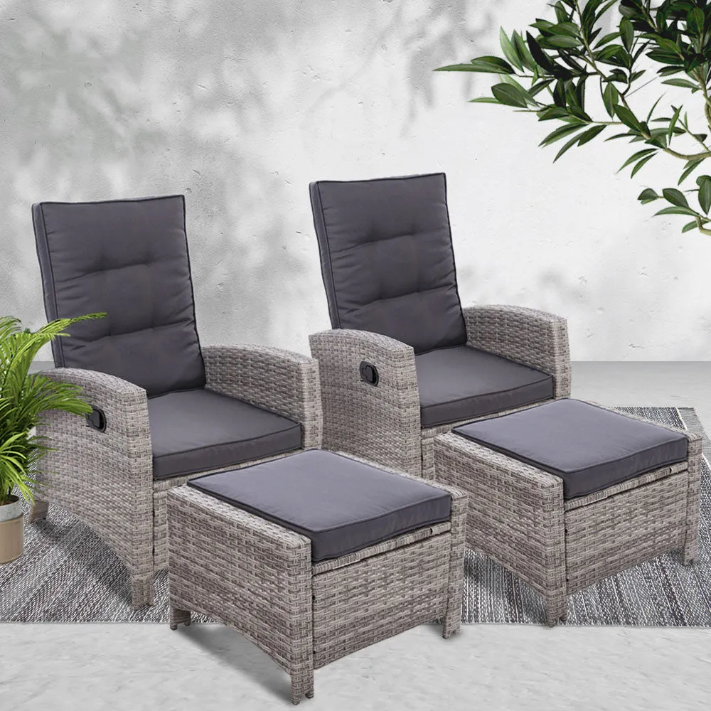 Adjustable PE Wicker Recliner Set, Steel Frame - Gardeon