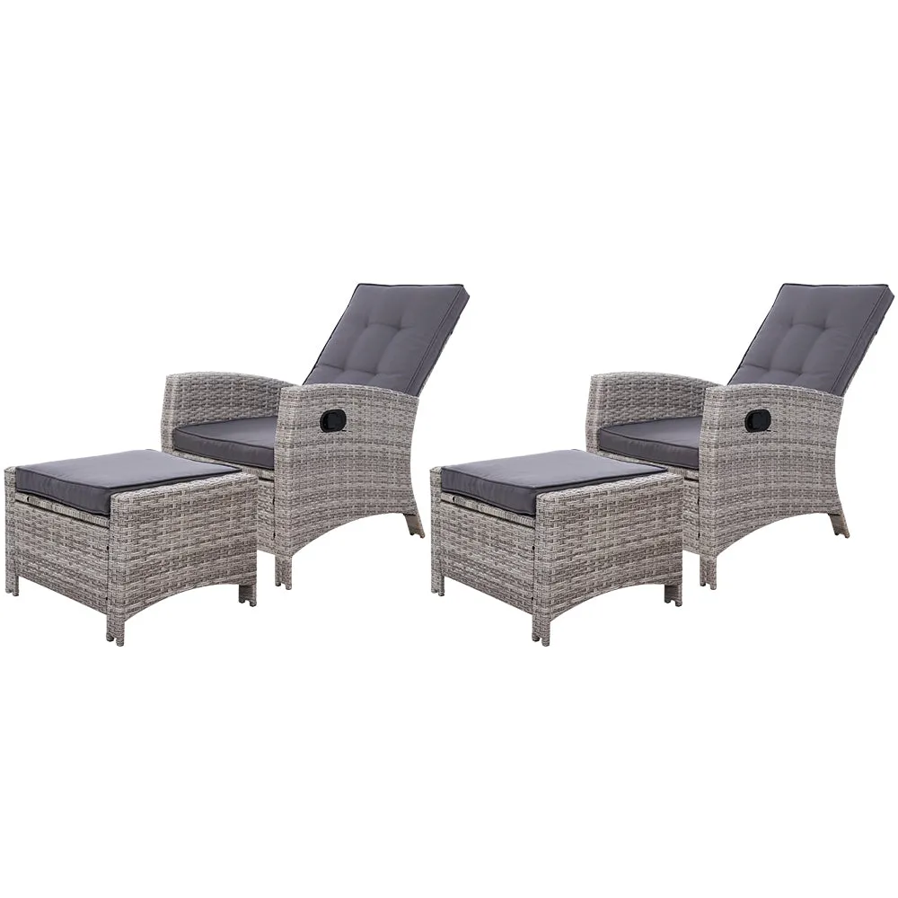 Adjustable PE Wicker Recliner Set, Steel Frame - Gardeon