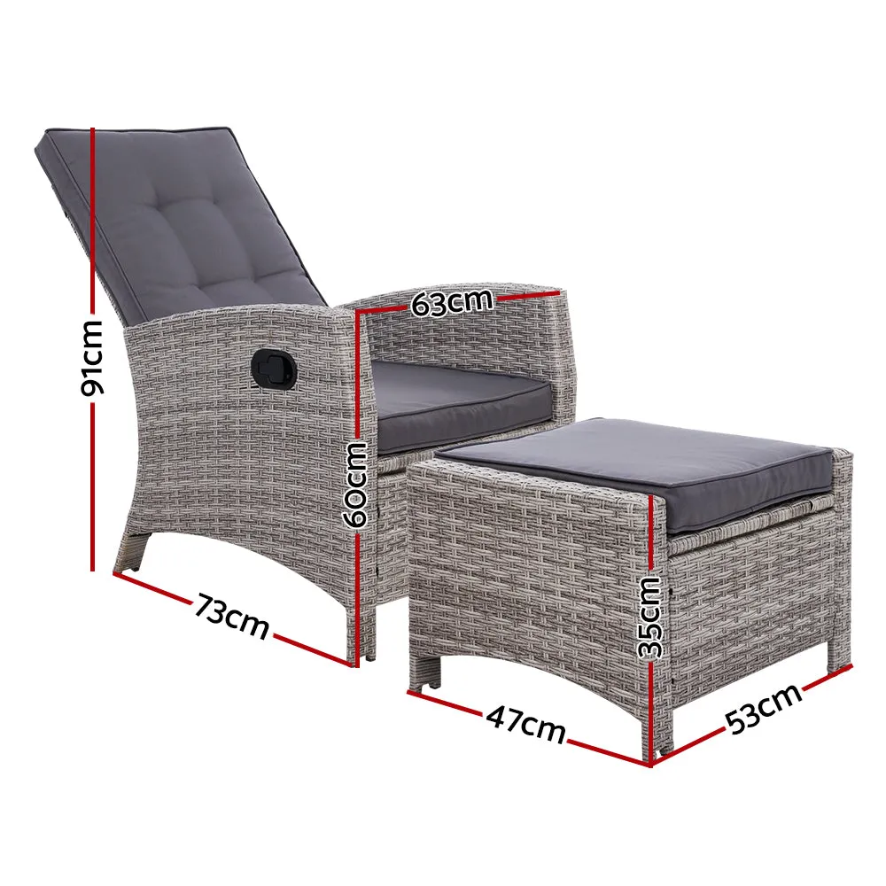 Adjustable PE Wicker Recliner Set, Steel Frame - Gardeon