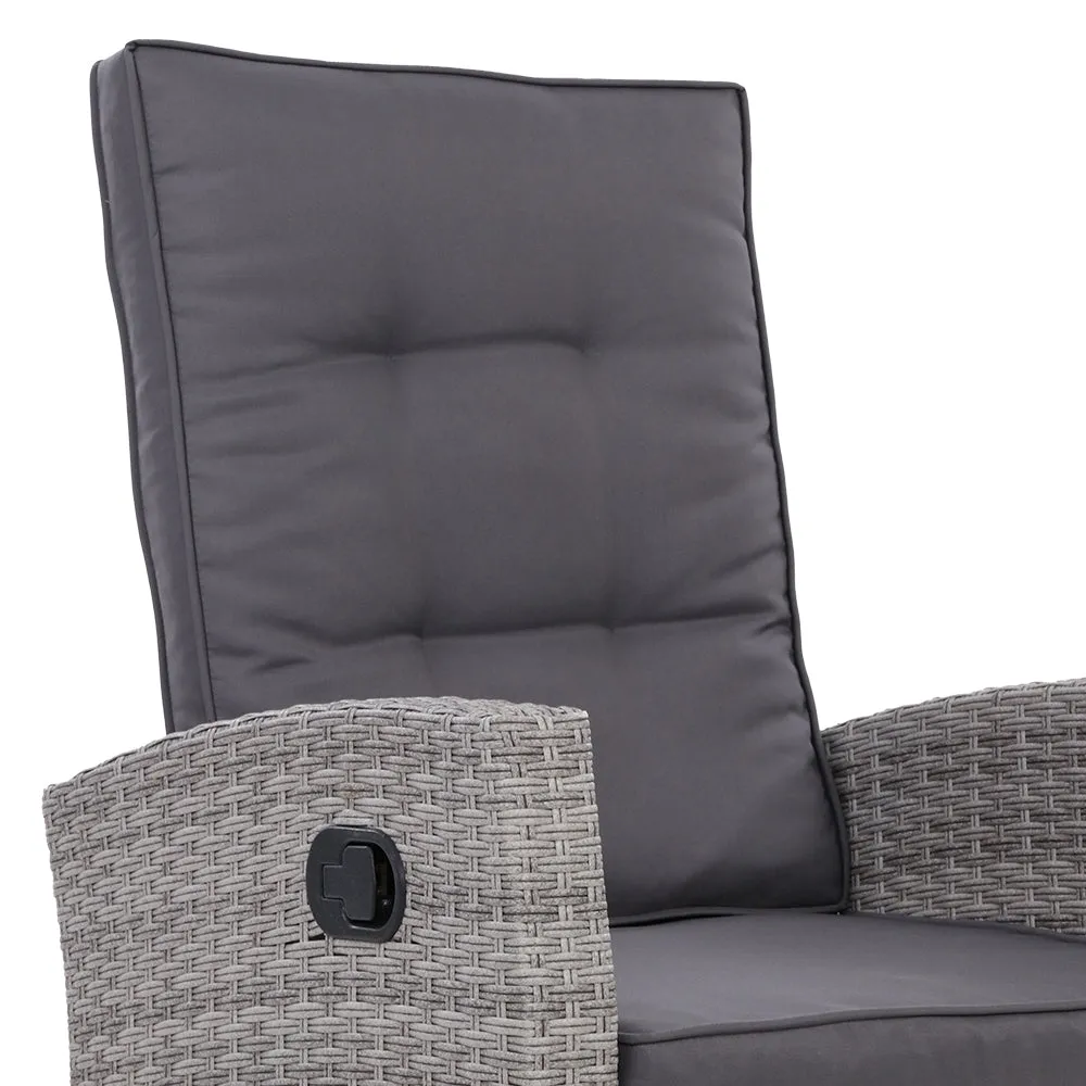 Adjustable PE Wicker Recliner Set, Steel Frame - Gardeon