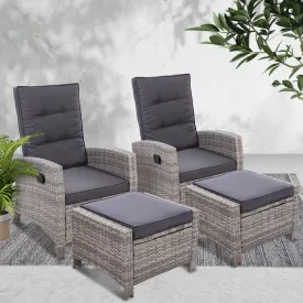 Adjustable PE Wicker Recliner Set, Steel Frame - Gardeon