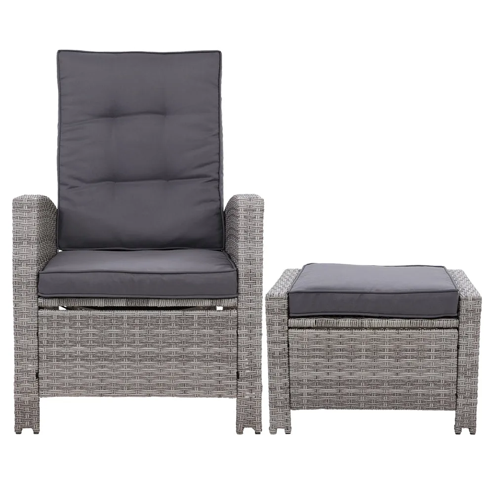 Adjustable PE Wicker Recliner Set, Steel Frame - Gardeon