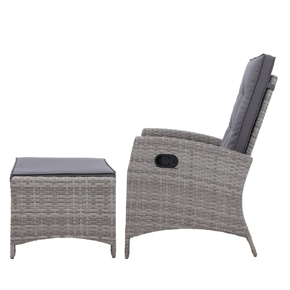 Adjustable PE Wicker Recliner Set, Steel Frame - Gardeon