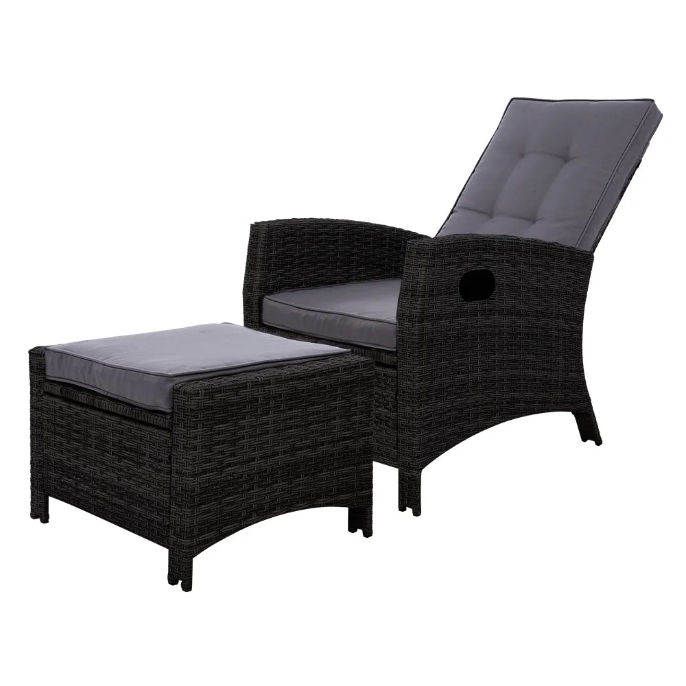 Adjustable Wicker Recliner Chair Set, UV-resistant, Gardeon