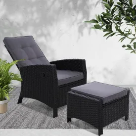 Adjustable Wicker Recliner Chair Set, UV-resistant, Gardeon