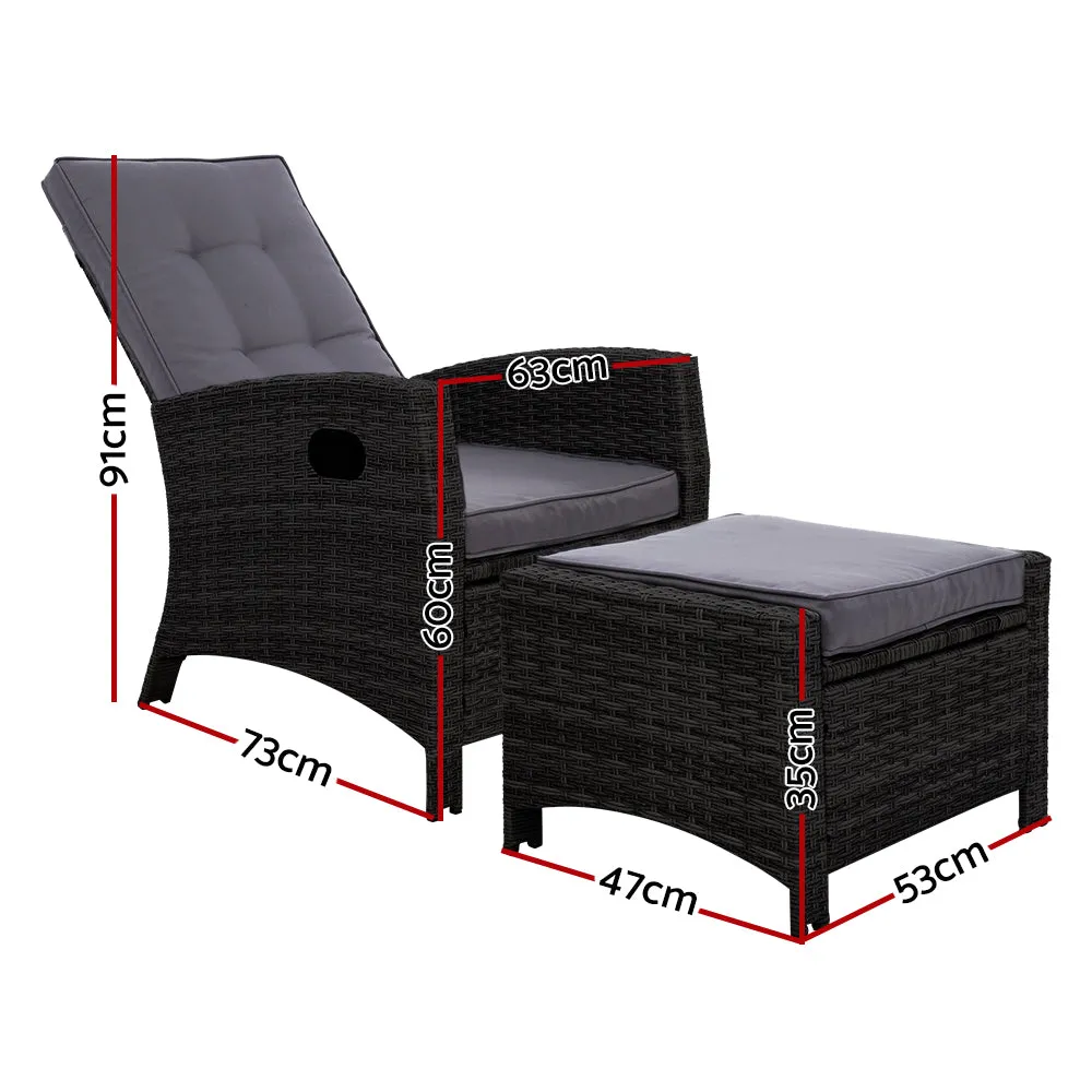Adjustable Wicker Recliner Chair Set, UV-resistant, Gardeon