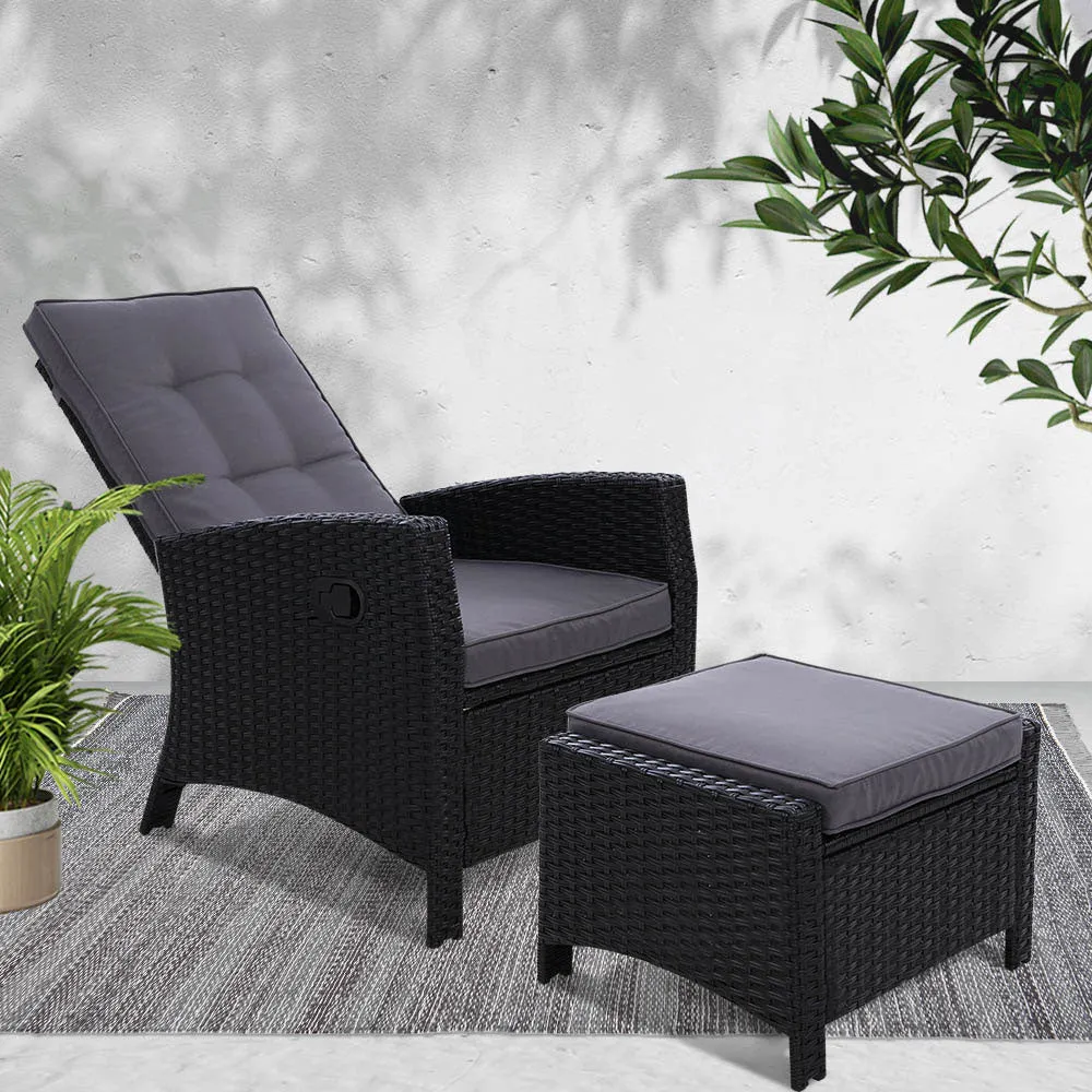 Adjustable Wicker Recliner Chair Set, UV-resistant, Gardeon