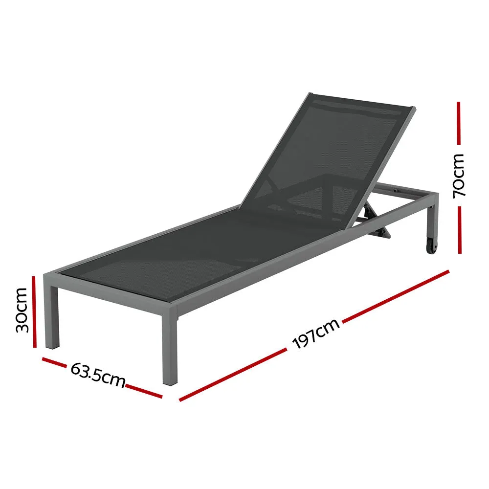 Aluminium Sun Lounger With Wheels Grey
