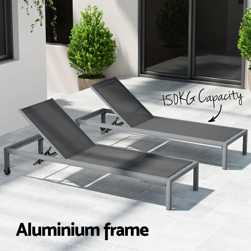 Aluminium Sun Lounger With Wheels Grey