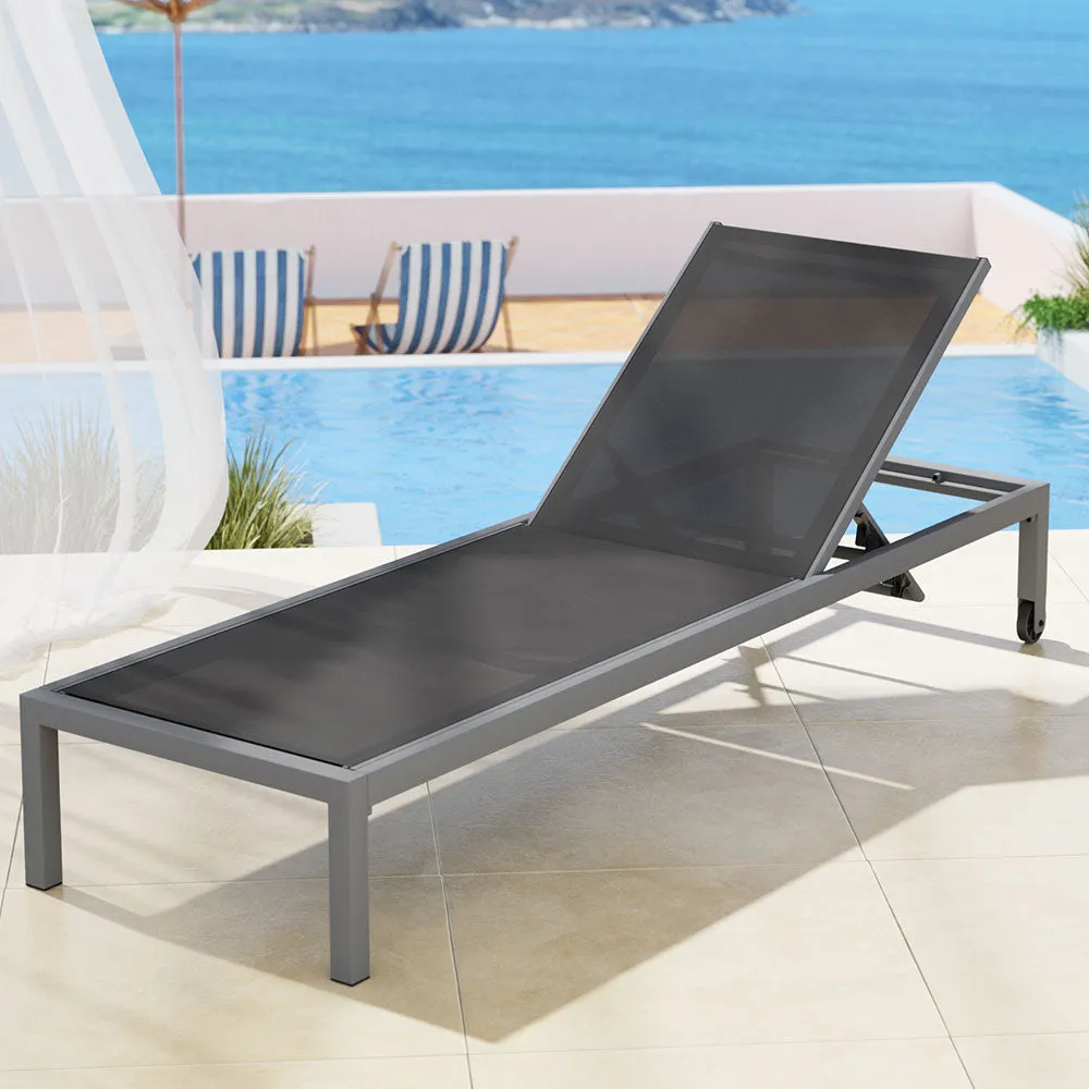 Aluminium Sun Lounger With Wheels Grey