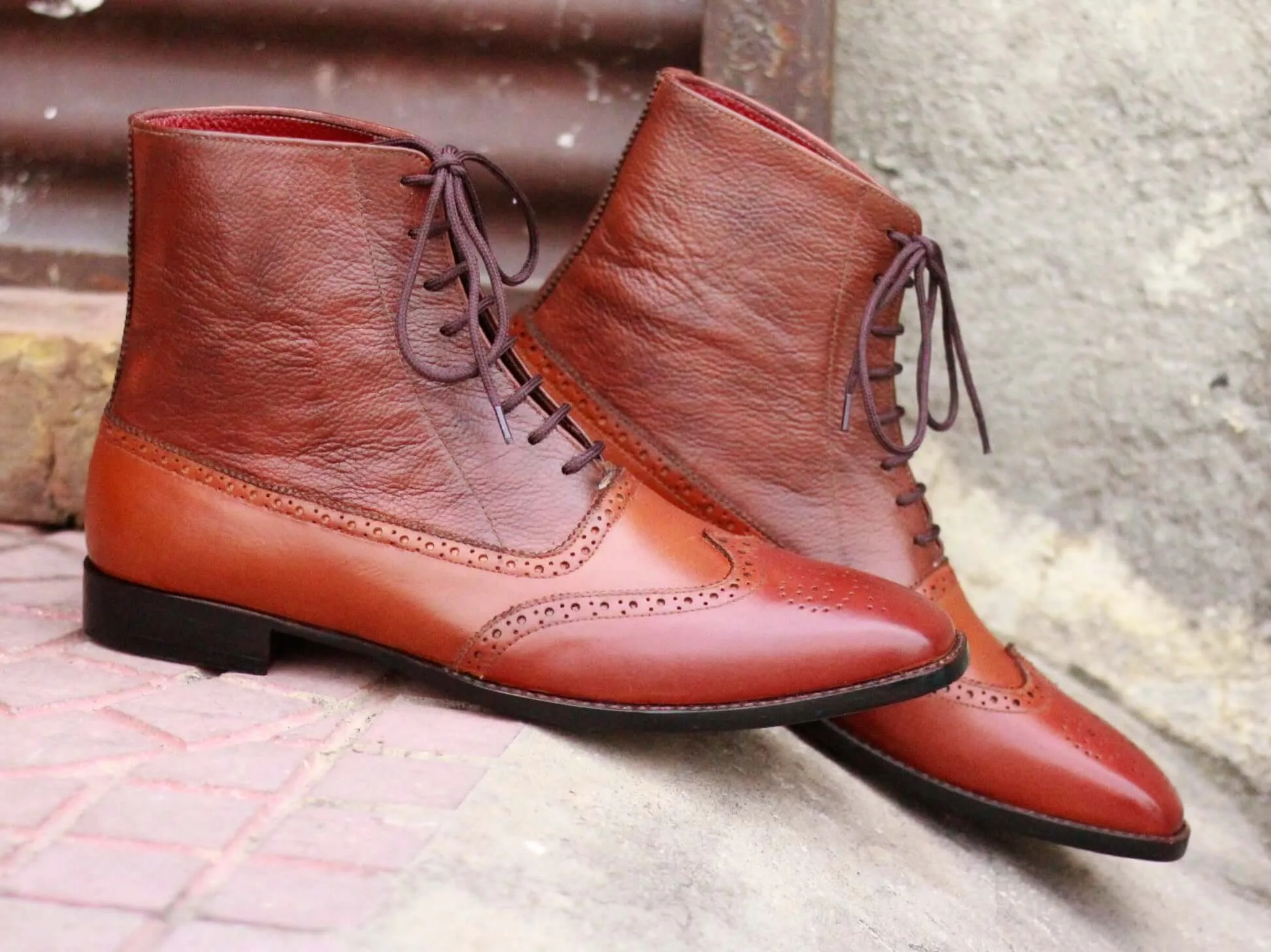 Ankle Boot Burgundy Lace Up,Handmade Men's Oxford Boot