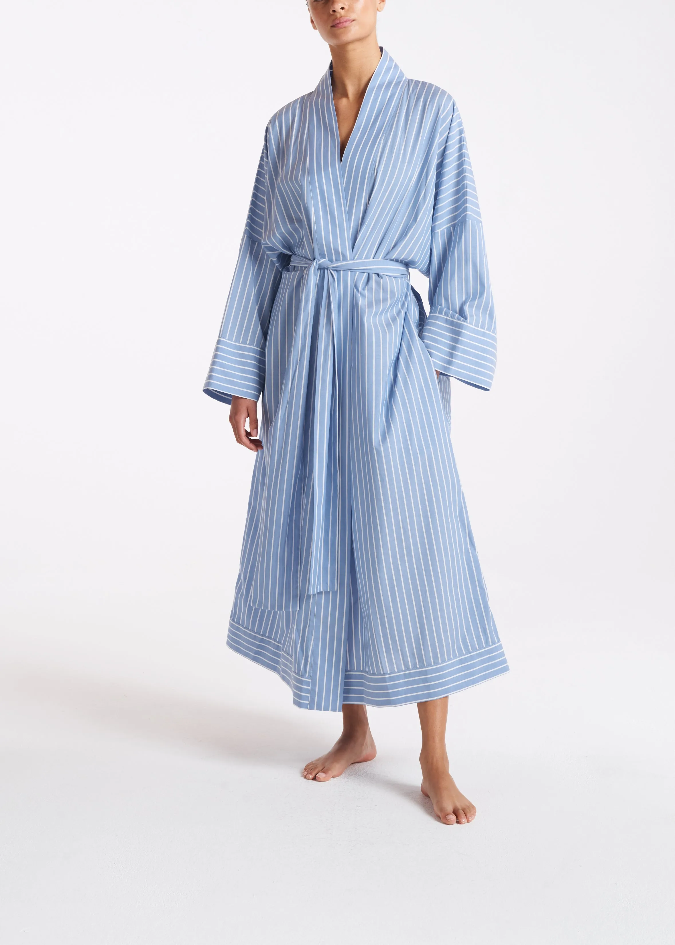 Athens Robe Blue & White Stripe Cotton Silk