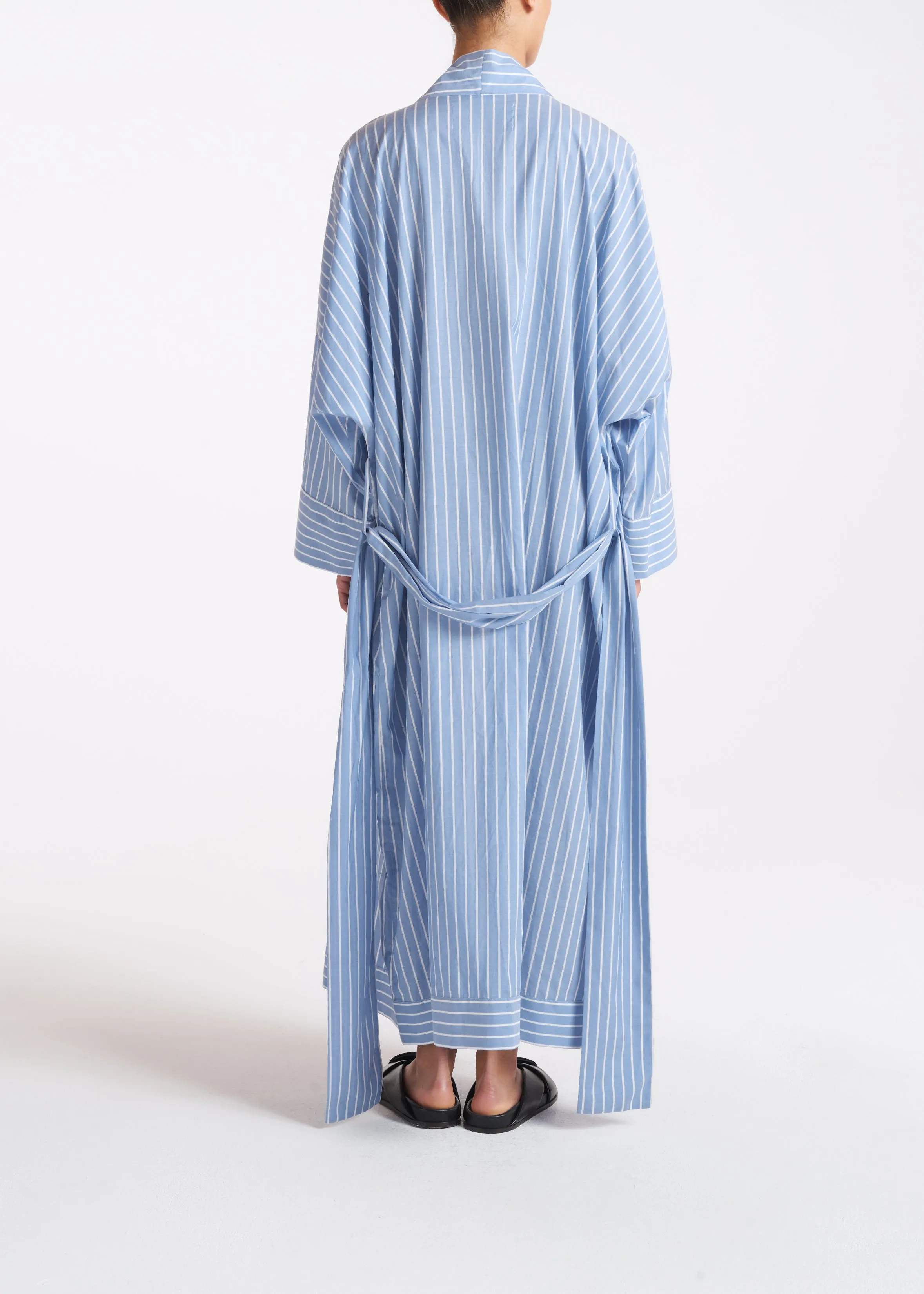 Athens Robe Blue & White Stripe Cotton Silk