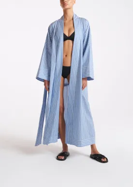 Athens Robe Blue & White Stripe Cotton Silk
