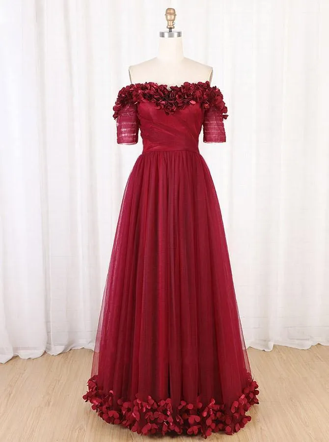Burgundy Off the Shoulder Maroon Long Prom/Evening Dresses PG772