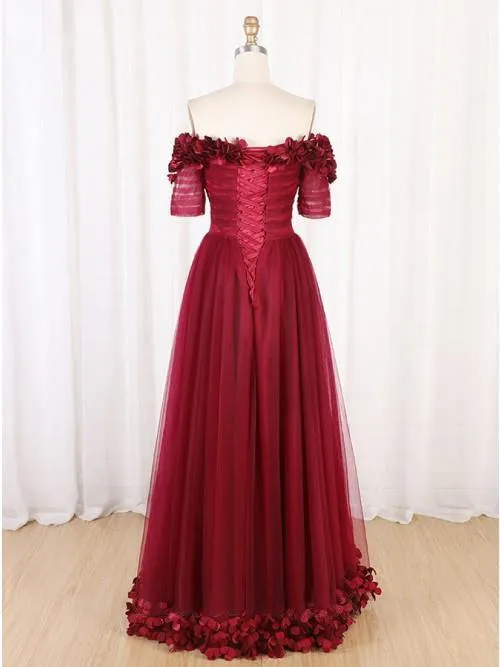Burgundy Off the Shoulder Maroon Long Prom/Evening Dresses PG772