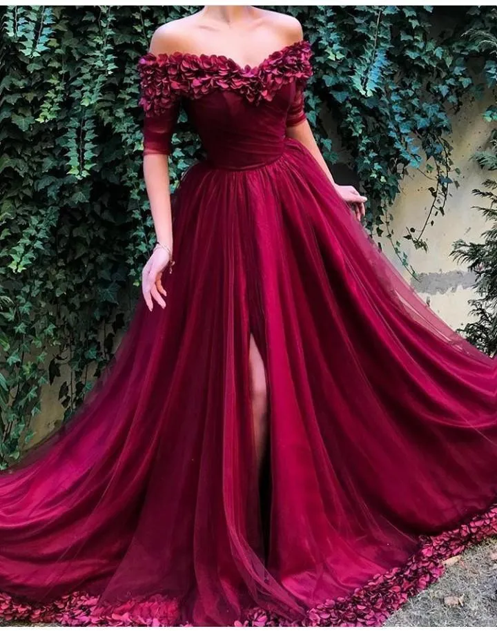 Burgundy Off the Shoulder Maroon Long Prom/Evening Dresses PG772