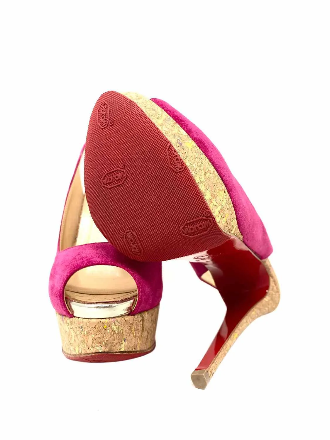 Christian Louboutin Women's Beige/Pink Stiletto Suede Metallic Slingbacks