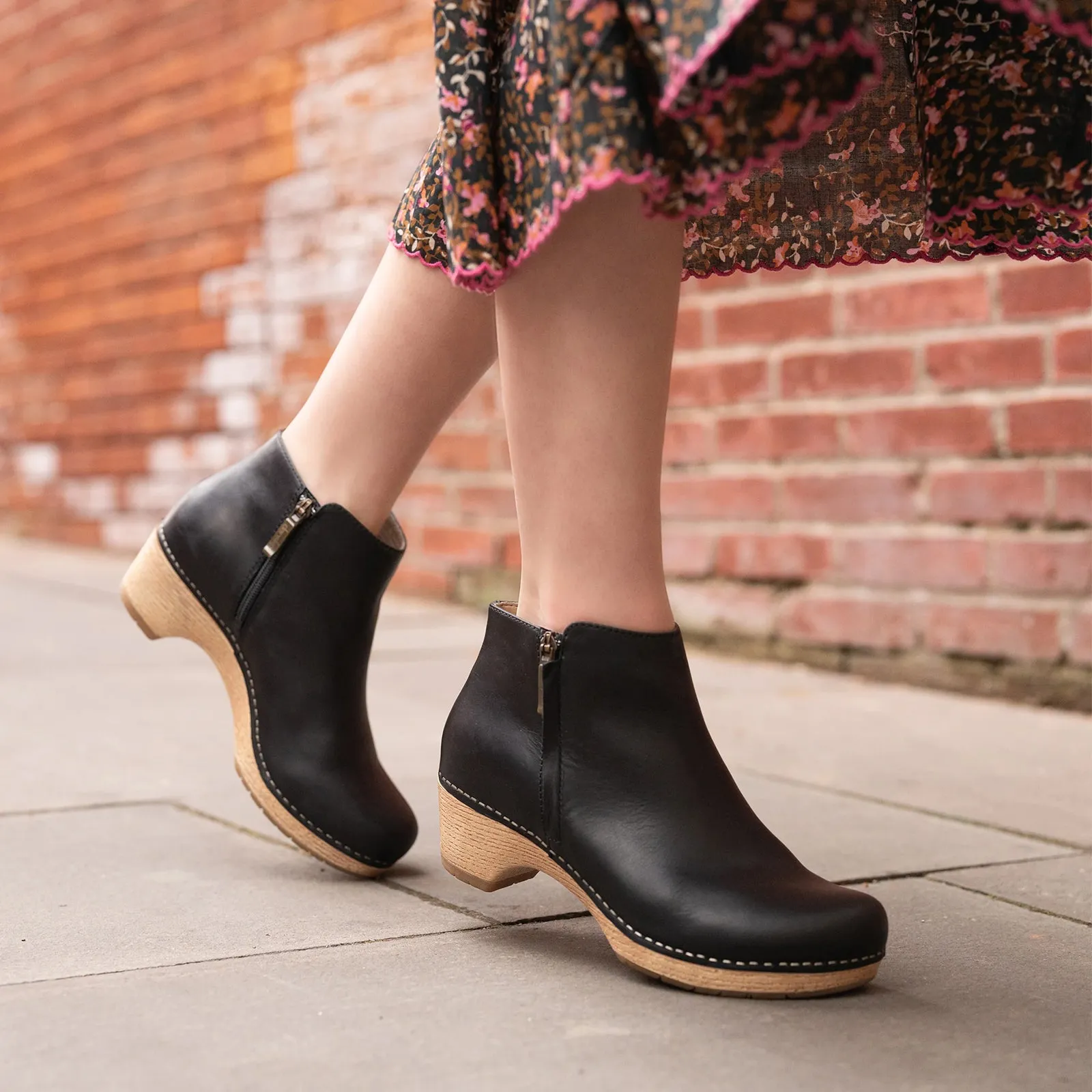 Dansko Lizanne Heeled Ankle Boot (Women) - Black Oiled Pull Up