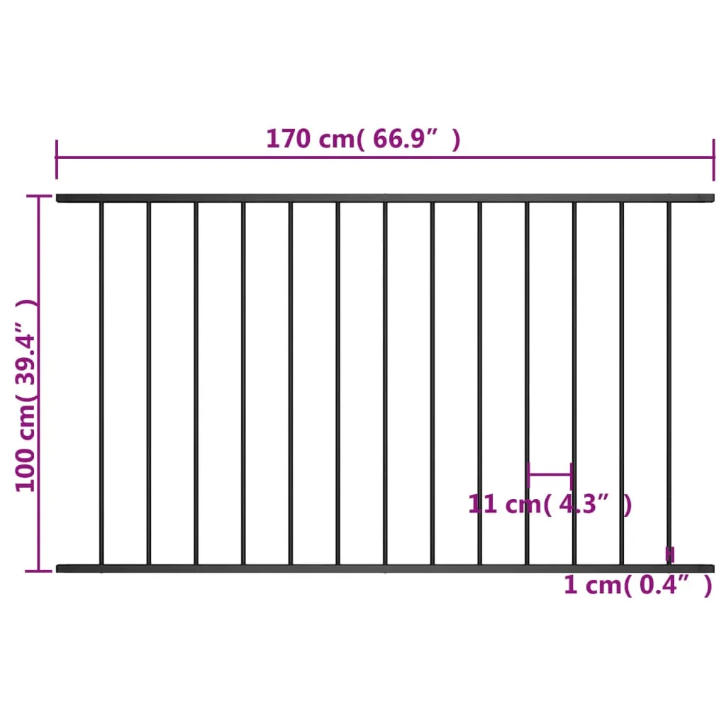 Fence Panel Powder-coated Steel 1.7x1 m Black