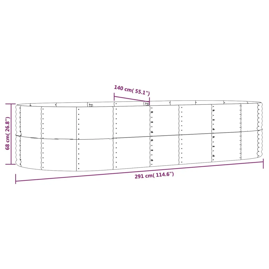 Garden Planter Grey 291x140x68 cm Powder-coated Steel