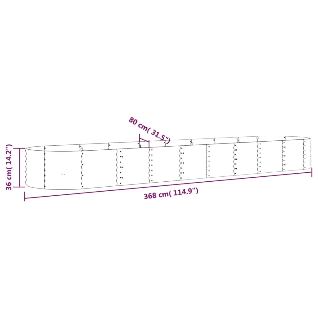 Garden Planter Powder-coated Steel 368x80x36 cm Grey
