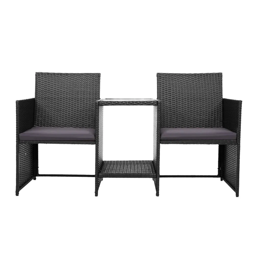 Gardeon Outdoor Setting Wicker Loveseat Birstro Set Patio Garden Furniture Black