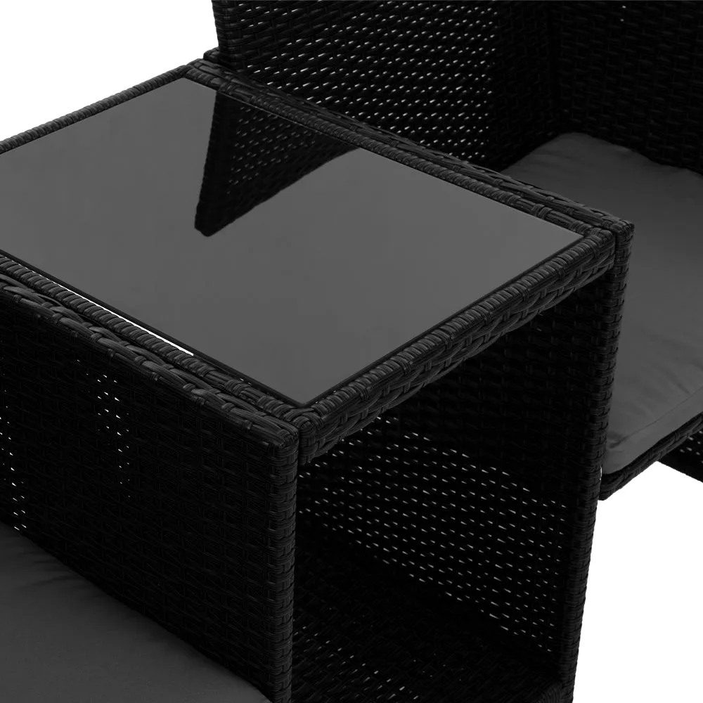 Gardeon Outdoor Setting Wicker Loveseat Birstro Set Patio Garden Furniture Black