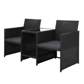 Gardeon Outdoor Setting Wicker Loveseat Birstro Set Patio Garden Furniture Black