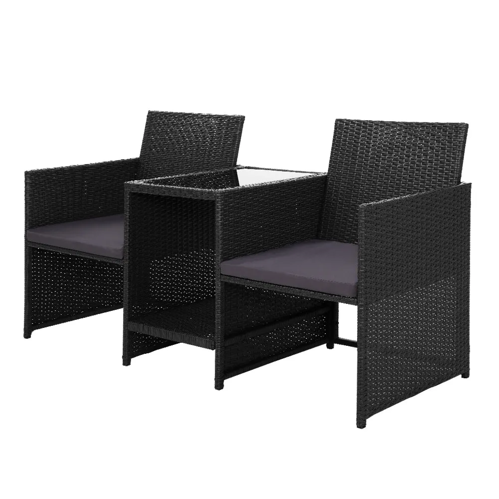 Gardeon Outdoor Setting Wicker Loveseat Birstro Set Patio Garden Furniture Black