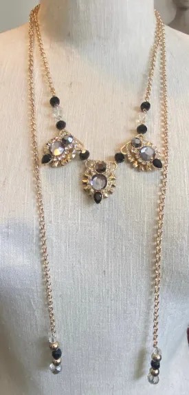 Gold Tone Metal Chain Rhinestone Statement Wrap Necklace
