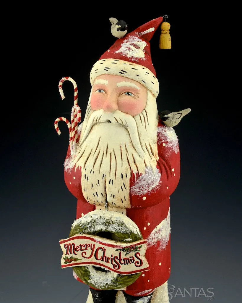 Greg Guedel 16 inch Santa with Wreath