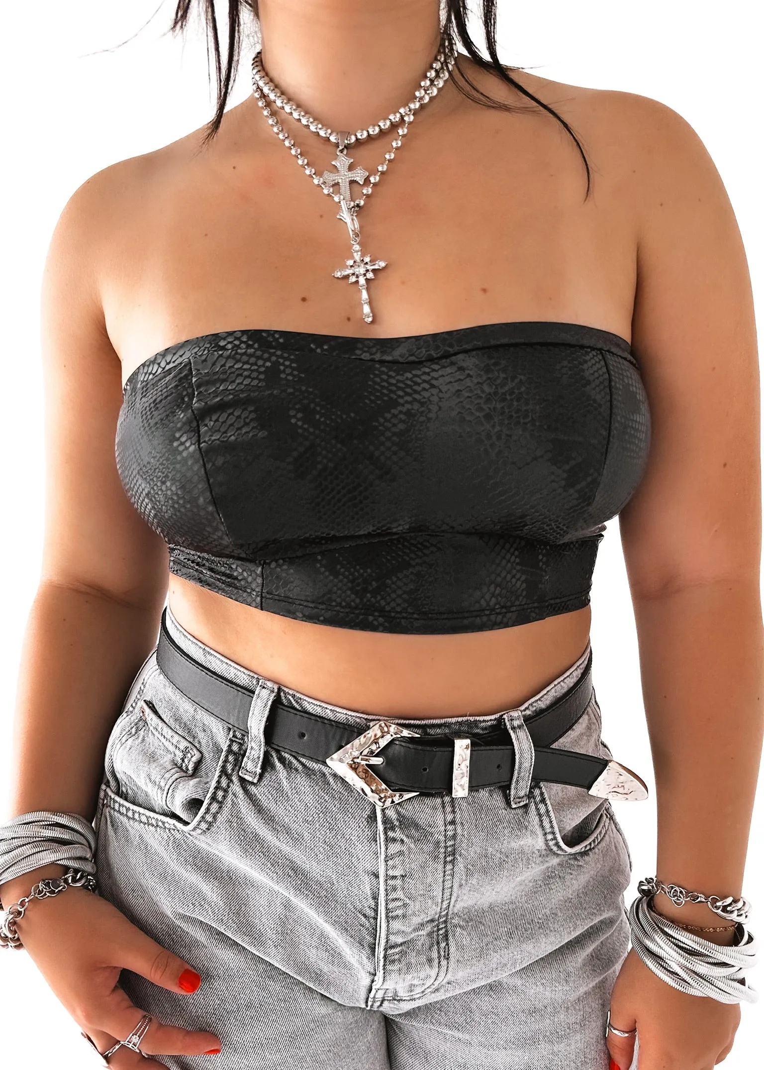HE WANTS THIS FAUX LEATHER TUBE TOP
