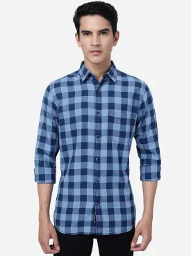 Imperial Blue Checked Slim Fit Casual Shirt | JadeBlue