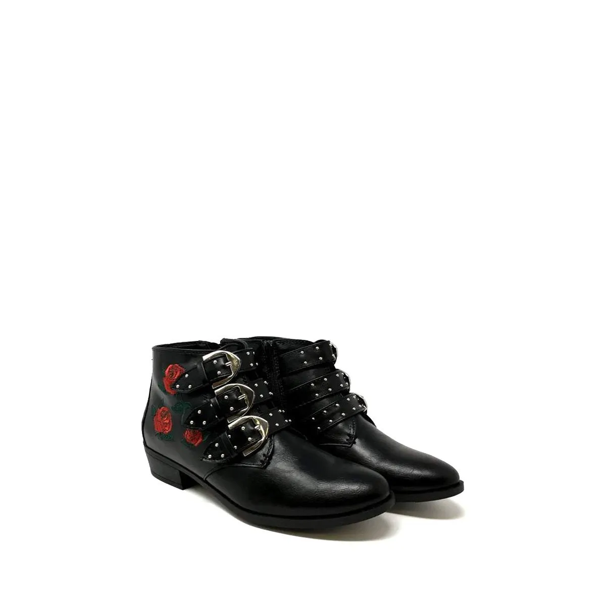 Janet 3 Buckle Floral Detail Ankle Boot