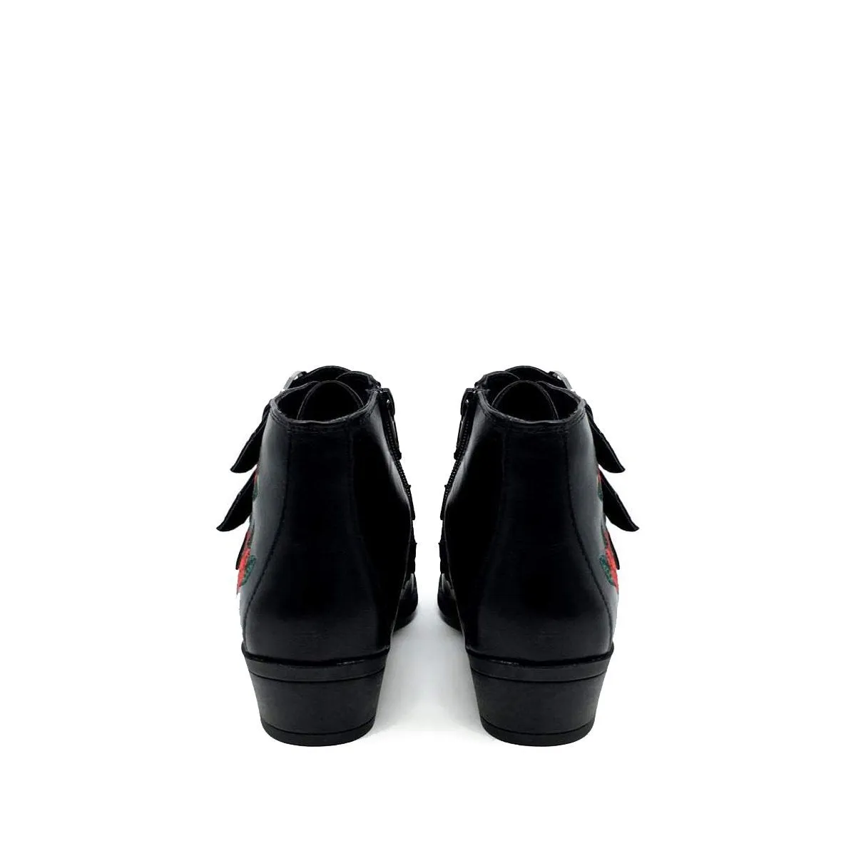 Janet 3 Buckle Floral Detail Ankle Boot