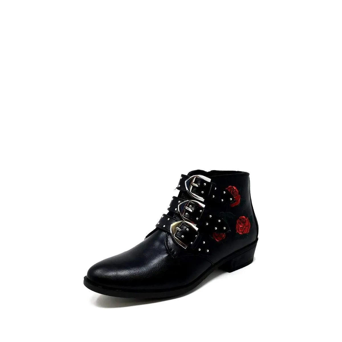 Janet 3 Buckle Floral Detail Ankle Boot