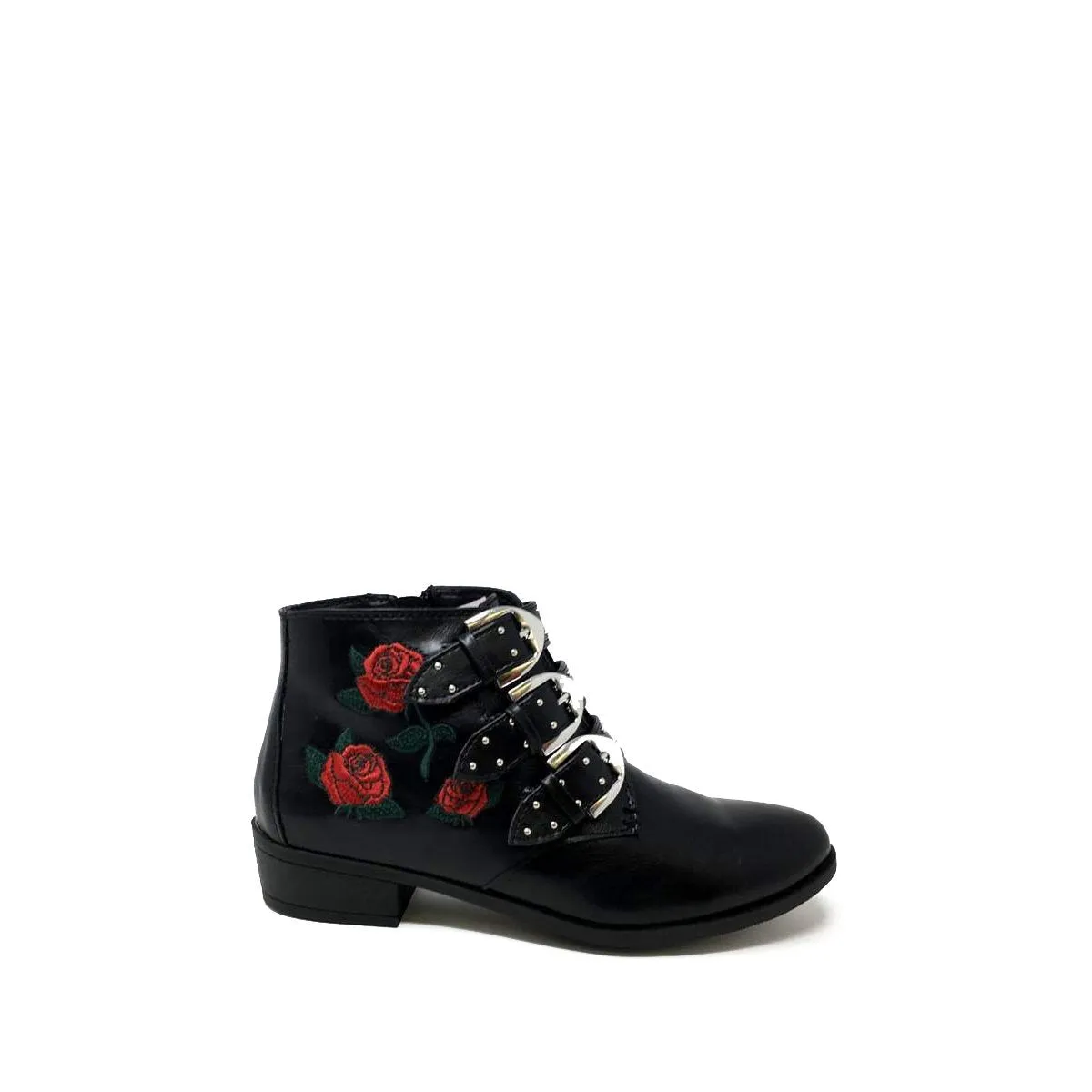 Janet 3 Buckle Floral Detail Ankle Boot