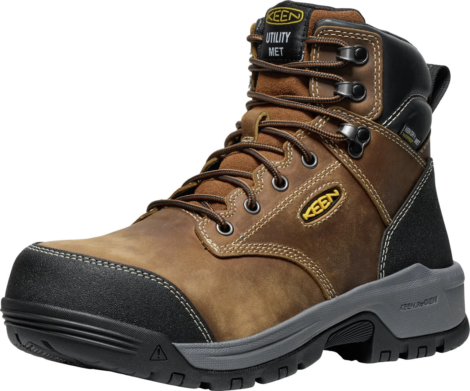 Keen Utility Mens Evanston 6in WP Int Met CT Bison/Black Leather Work Boots