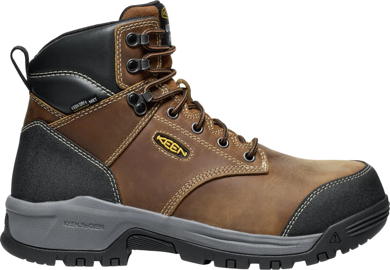 Keen Utility Mens Evanston 6in WP Int Met CT Bison/Black Leather Work Boots