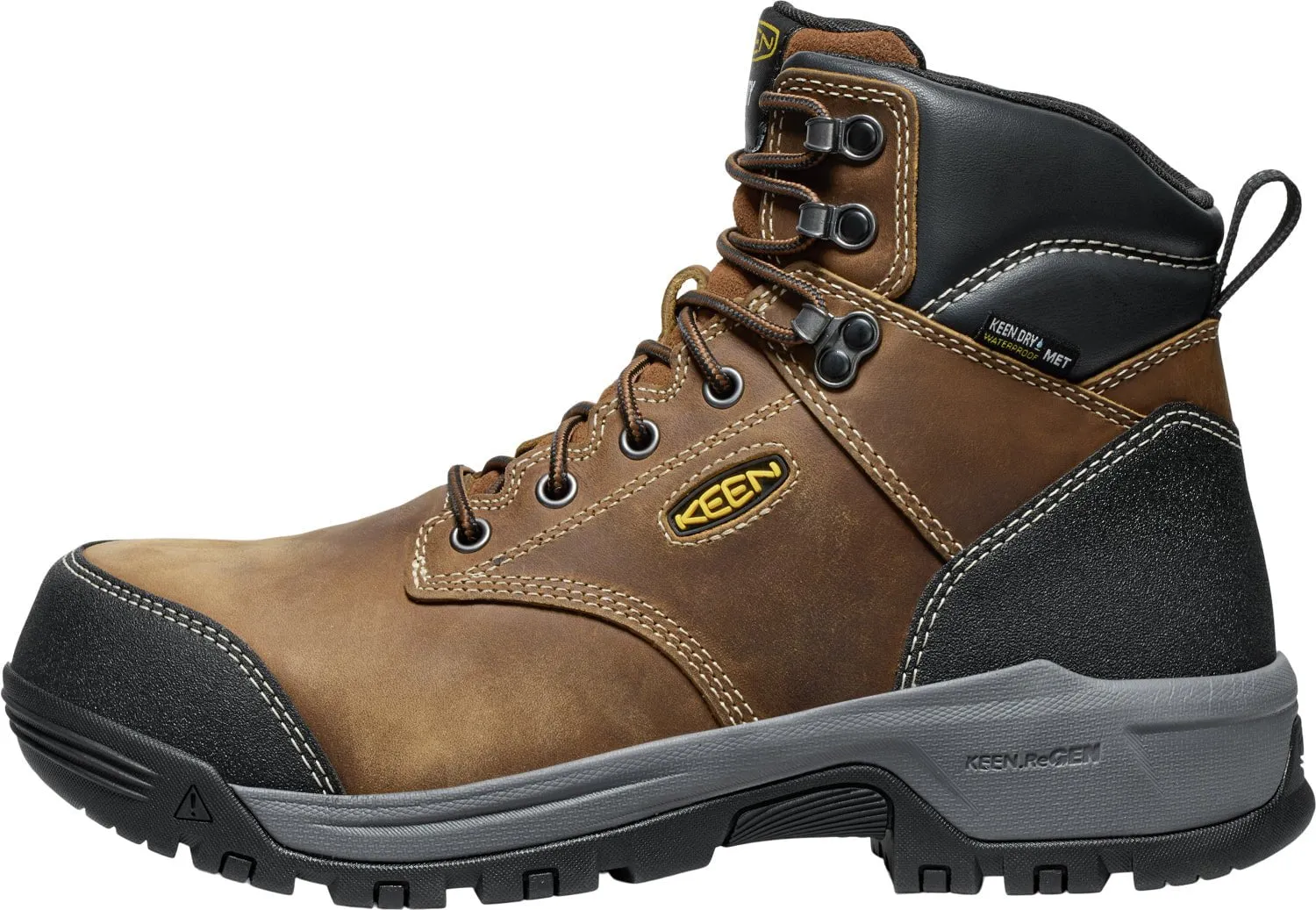 Keen Utility Mens Evanston 6in WP Int Met CT Bison/Black Leather Work Boots