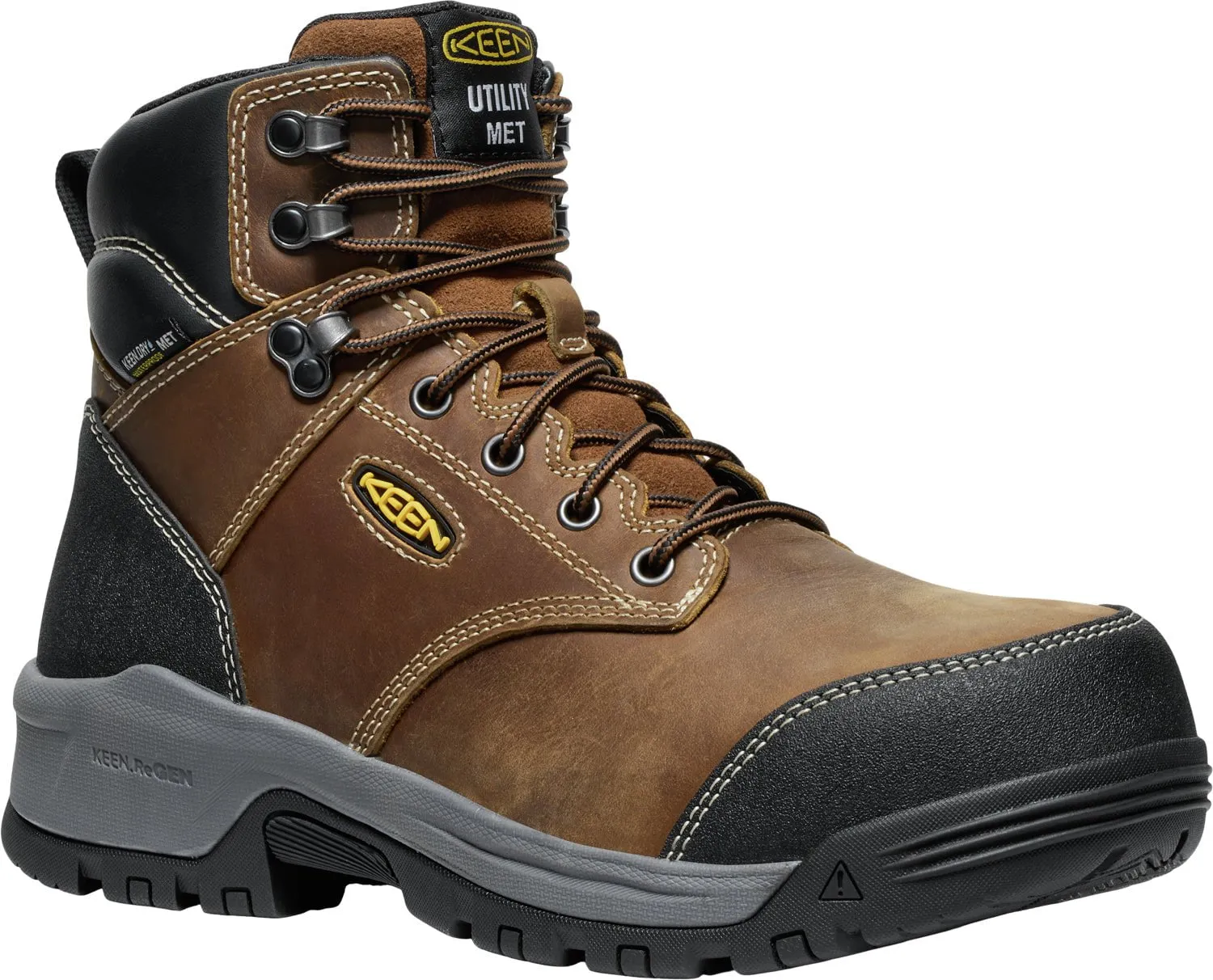 Keen Utility Mens Evanston 6in WP Int Met CT Bison/Black Leather Work Boots