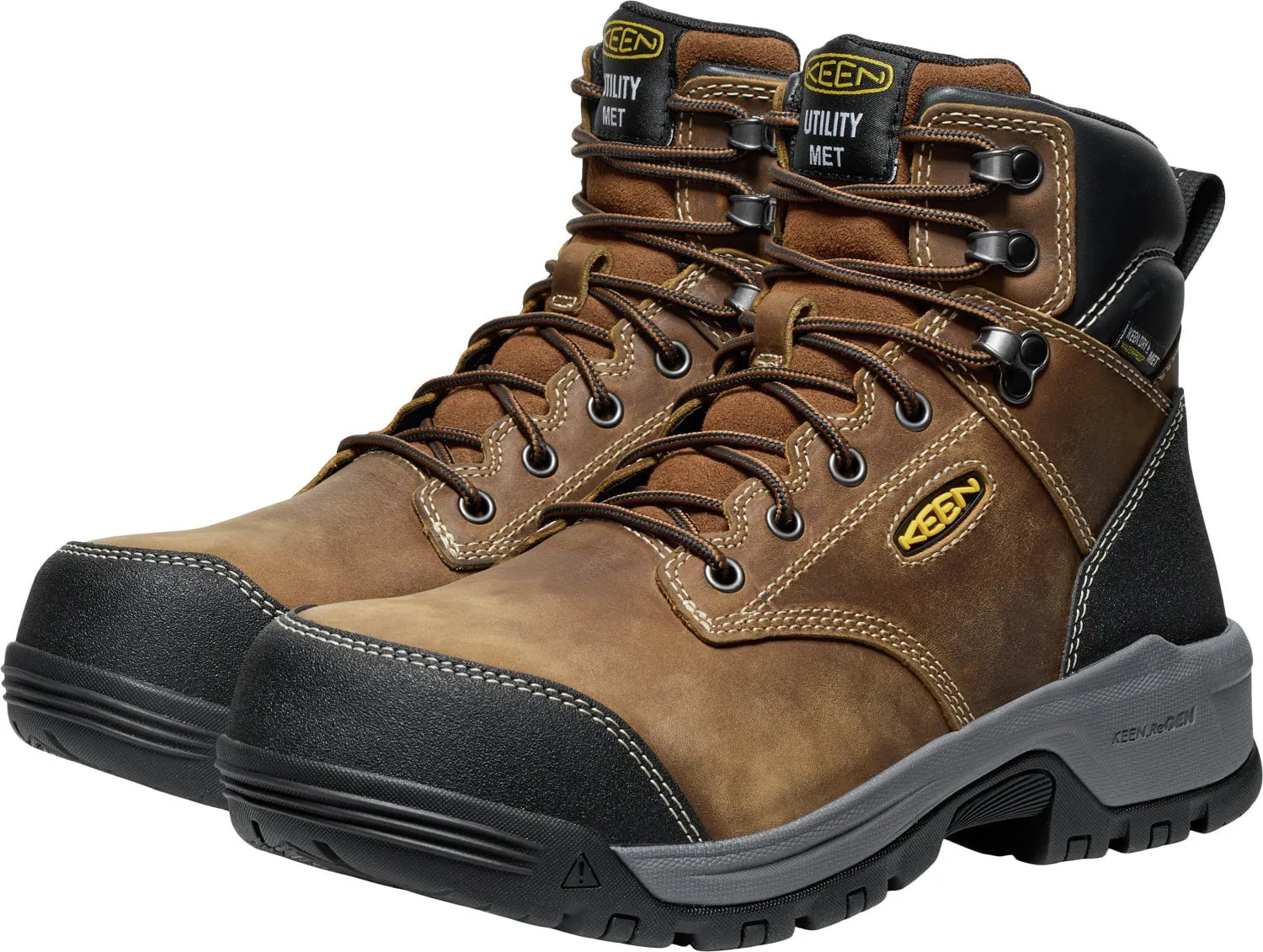 Keen Utility Mens Evanston 6in WP Int Met CT Bison/Black Leather Work Boots
