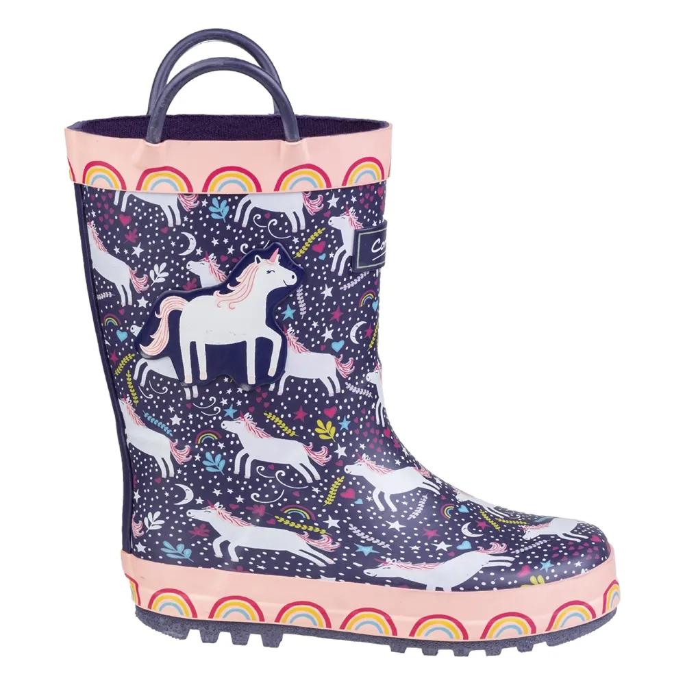 Kids Sprinkle Junior Wellington Boots Purple/Pink & White
