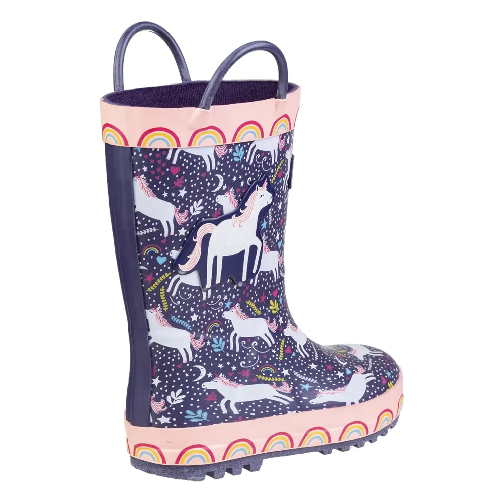 Kids Sprinkle Junior Wellington Boots Purple/Pink & White